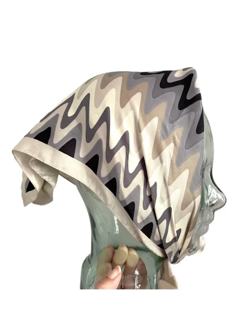Vintage Chevron Wavy Zigzag Print Square Silk Scarf - 19.5 x 20